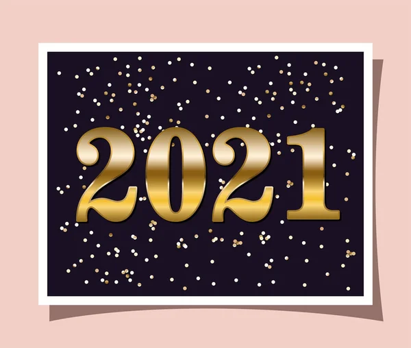 2021年金牌数与五彩纸屑在快乐新年设计的框架内 — 图库矢量图片