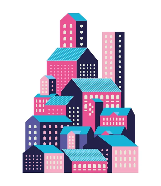 Bâtiments urbains rose bleu et violet design vectoriel — Image vectorielle