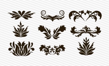 Siluet dekoratif elementler vektör tasarımını ayarlar