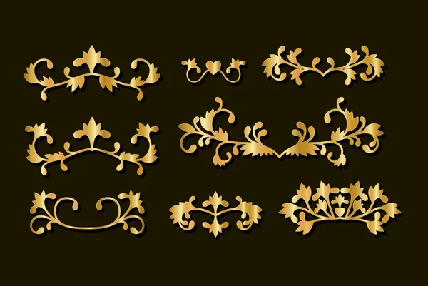 Złoto dekoracyjne pozostawia elementy zestaw wektor projekt — Wektor stockowy