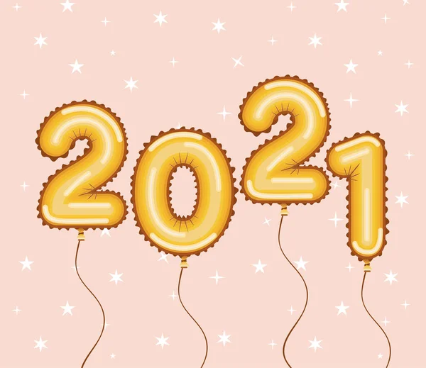 2021 gold balloons of happy new year design — Stock Vector