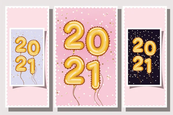 2021 zlaté balónky v rámečcích šťastného nového roku — Stockový vektor