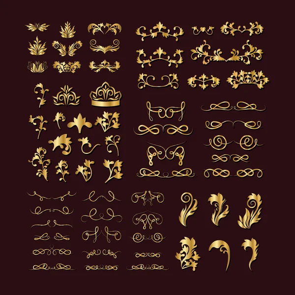Gouden decoratieve bladeren elementen set vector ontwerp — Stockvector