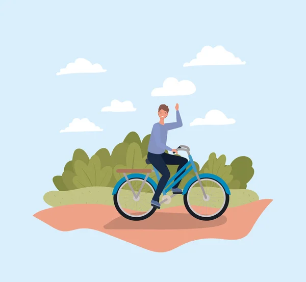 Hombre montar en bicicleta en el diseño del vector del parque — Vector de stock