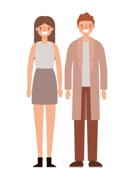 Mulher e homem desenhos animados casal sorrindo design vetorial —  Vetores de Stock