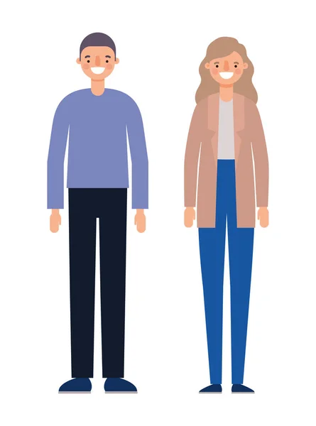 Donna e uomo cartoni animati coppia sorridente disegno vettoriale — Vettoriale Stock