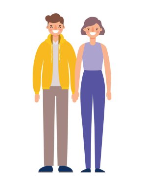 Kadın ve erkek çizgi filmleri, gülümseyen vektör tasarımı.