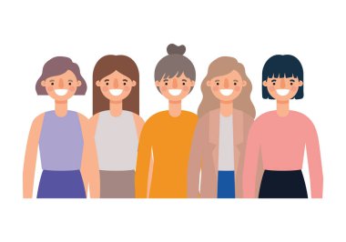 Kadınlar, gülümseyen vektör tasarımlarını avatarlar