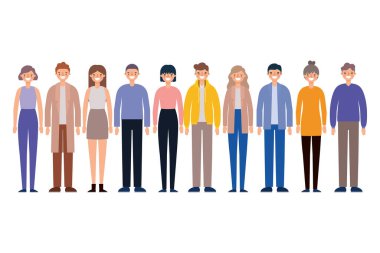 Kadınlar ve erkekler, gülümseyen vektör tasarımları çizerler.