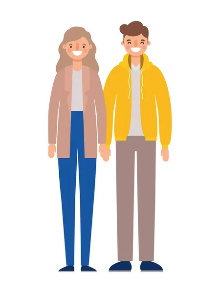 Mulher e homem desenhos animados casal sorrindo design vetorial — Vetor de Stock