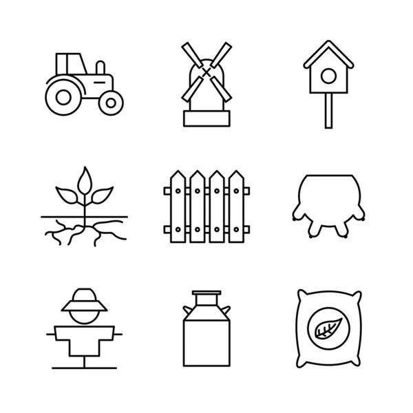 Granja línea estilo icono conjunto vector diseño — Archivo Imágenes Vectoriales