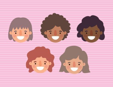 Kadınlar ve erkekler mutlu gençlik günü vektör tasarımına gülümsüyor.