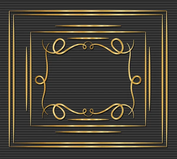 Moldura de ouro art deco com ornamento em fundo cinza design vetorial — Vetor de Stock