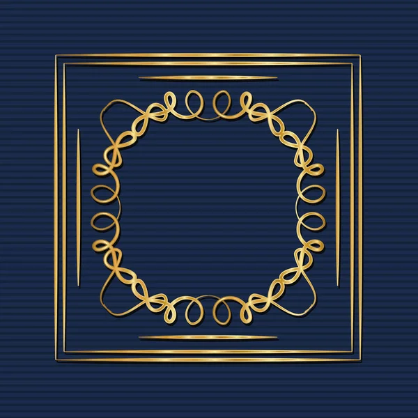 Gold Art Deco-Rahmen mit Ornament auf blauem Hintergrund Vektor-Design — Stockvektor