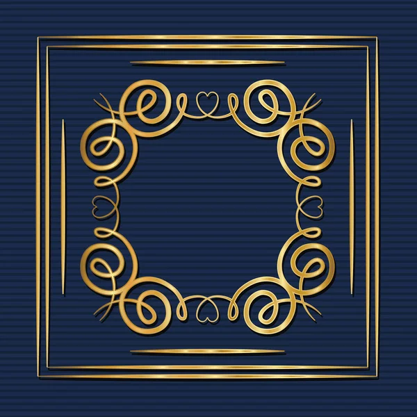 Gold Art Deco-Rahmen mit Ornament auf blauem Hintergrund Vektor-Design — Stockvektor