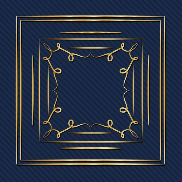 Moldura de ouro art deco com ornamento em fundo azul design vetorial —  Vetores de Stock