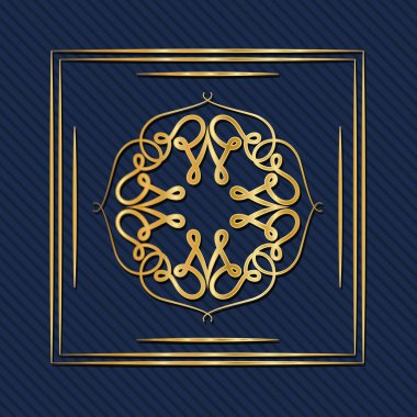 Mavi arkaplan vektör tasarımlı süslemeli altın sanat deco çerçeve