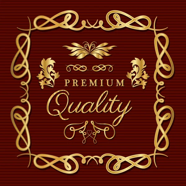 Qualidade premium com design de vetor de moldura de ornamento de ouro — Vetor de Stock