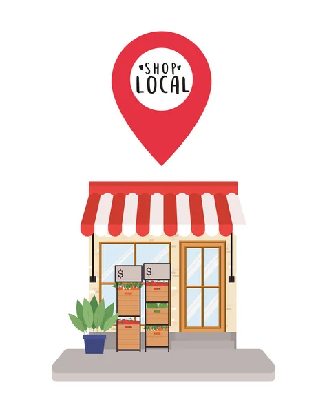 Tienda con verduras estante y tienda local dentro de diseño vectorial gps marca — Vector de stock