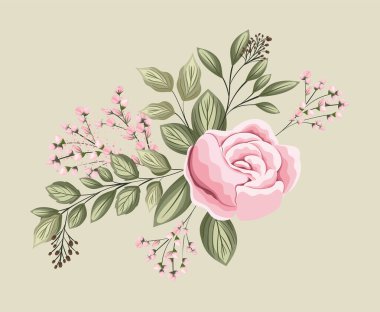 Yaprak boyama vektör tasarımlı pembe gül çiçeği