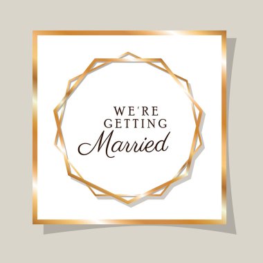 Altın çerçeve vektör tasarımlı düğün davetiyesi