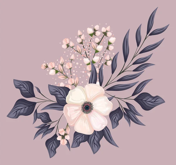 Witte bloem met bladeren schilderen vector ontwerp — Stockvector