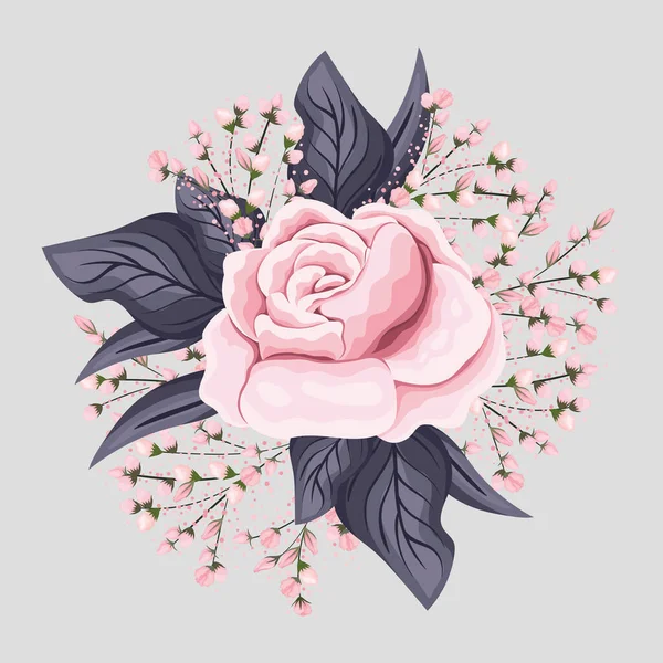 Roze roos bloem met bladeren schilderen vector ontwerp — Stockvector