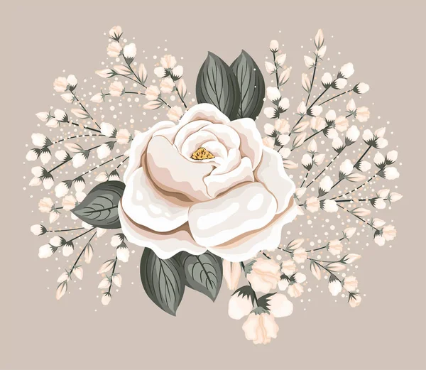 Fleur de rose blanche avec des feuilles peinture vectorielle design — Image vectorielle