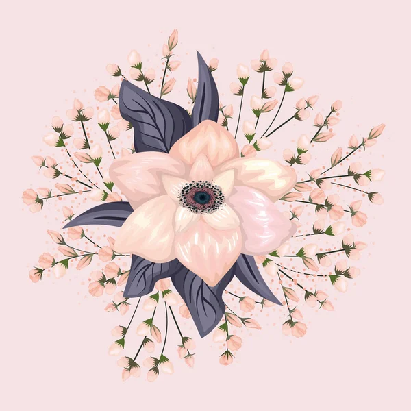 Fleur rose avec feuilles peinture vectoriel design — Image vectorielle