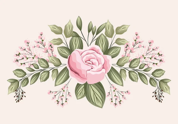 Růžová růže květ s listy malba vektor design — Stockový vektor