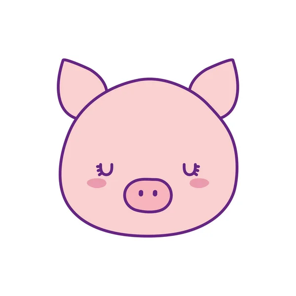 Симпатичный pig face cartoon line and fill style icon design — стоковый вектор
