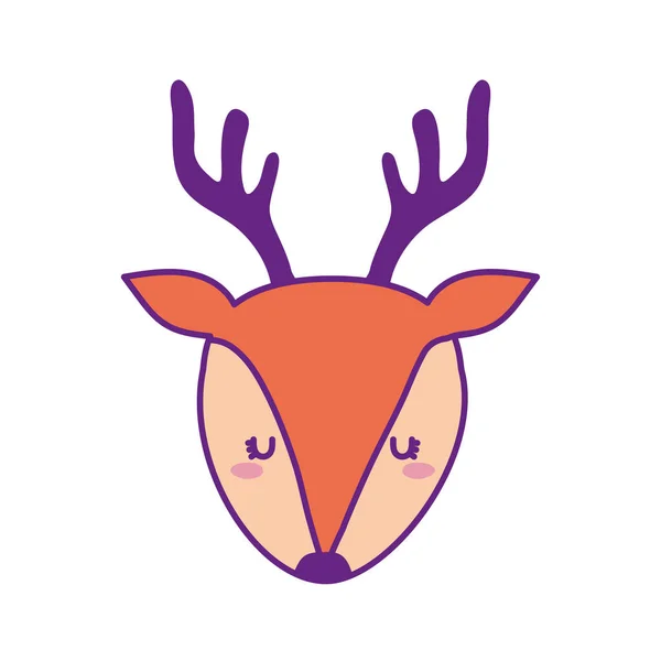 Bonito linha de desenhos animados rosto de rena e design de vetor ícone de estilo de preenchimento — Vetor de Stock