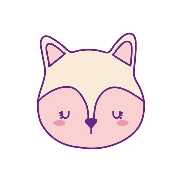 Lindo gato cara línea de dibujos animados y relleno estilo icono vector diseño — Vector de stock