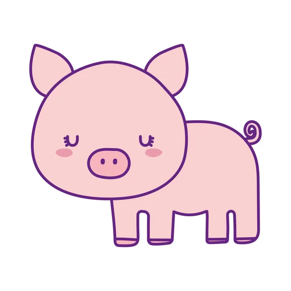 Cute pig cartoon line and fill style icon vector design — Stock Vector