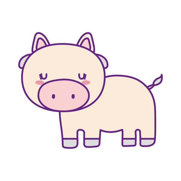 Ligne de dessin animé de vache mignonne et design vectoriel icône de style de remplissage — Image vectorielle