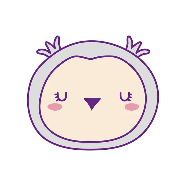 Chouette ligne de dessin animé visage hibou et design vectoriel icône de style de remplissage — Image vectorielle