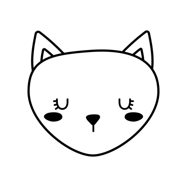 Bonito gato rosto desenho animado linha estilo ícone vetor design — Vetor de Stock