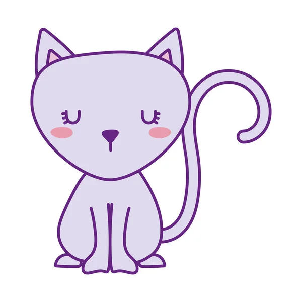 Lindo gato línea de dibujos animados y relleno icono de estilo de diseño de vectores — Archivo Imágenes Vectoriales