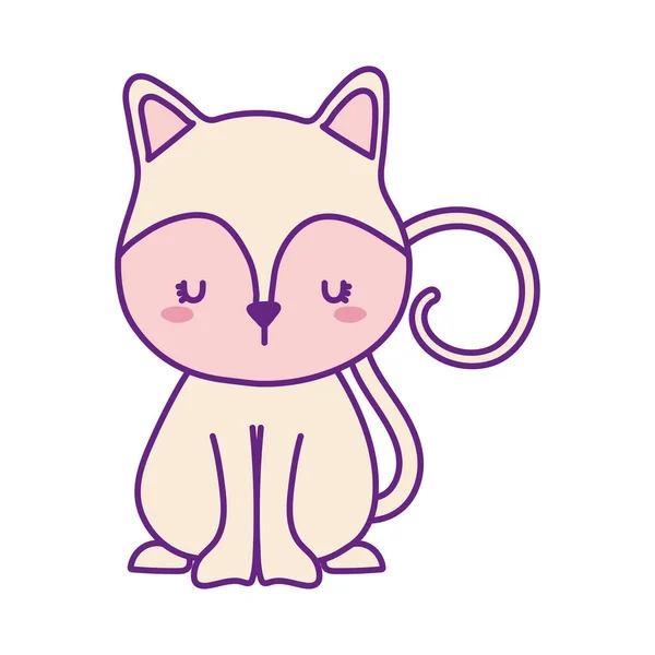Linha de desenho animado gato bonito e design de vetor ícone de estilo de preenchimento —  Vetores de Stock