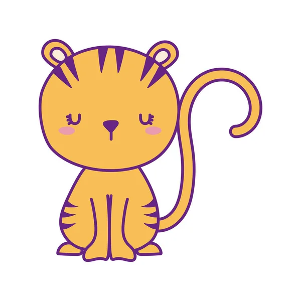 Leuke tijger cartoon lijn en vul stijl pictogram vector ontwerp — Stockvector