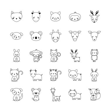 Sevimli hayvanlar çizgi film çizimi biçim ikonu vektör dizaynı