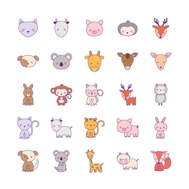Sevimli hayvan çizgi film çizgileri ve biçim ikonu vektör dizaynı