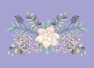 Yapraklı beyaz çiçek vektör tasarımı