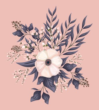 Yapraklı beyaz çiçek vektör tasarımı