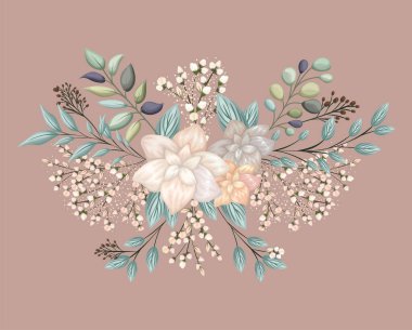 Yapraklı beyaz çiçek vektör tasarımı