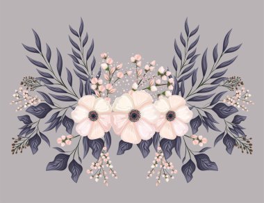 Yapraklı beyaz çiçekler vektör tasarımı