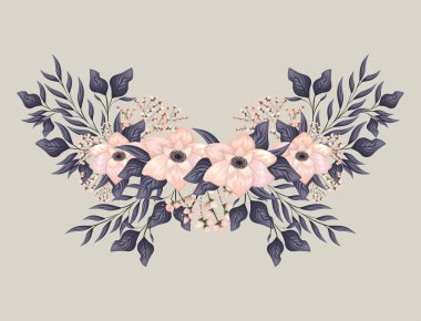 Yapraklı pembe çiçekler vektör tasarımı