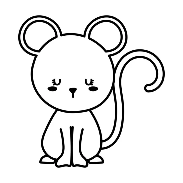 Desenho bonito do vetor do ícone do estilo da linha dos desenhos animados do mouse —  Vetores de Stock