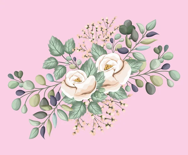 Bílá růže květiny s listy malba vektor design — Stockový vektor