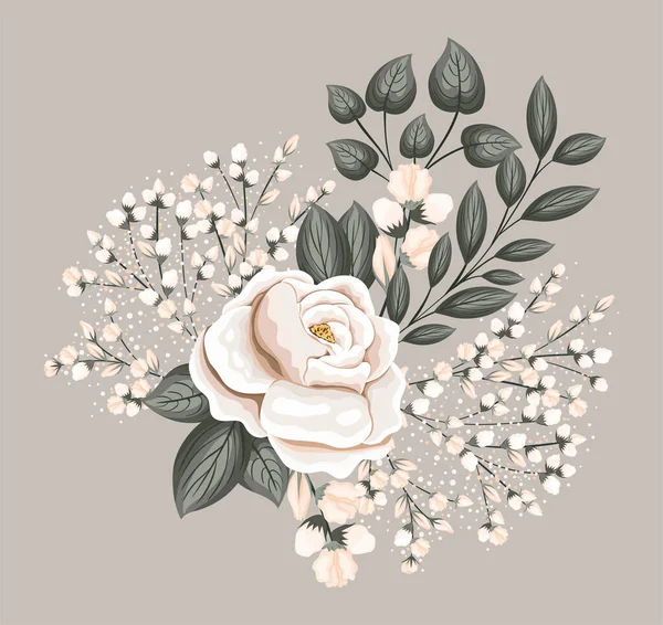 Fleur de rose blanche avec des feuilles peinture vectorielle design — Image vectorielle